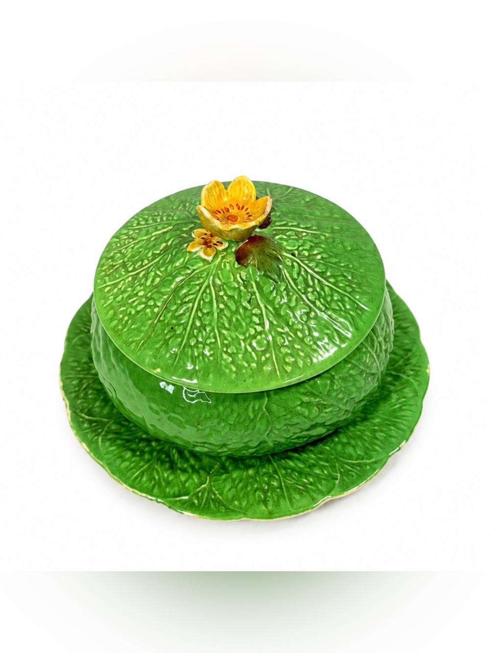 1930s Crown Devon Cabbage Leaf 3-Piece Lidded Server Set – Made in England